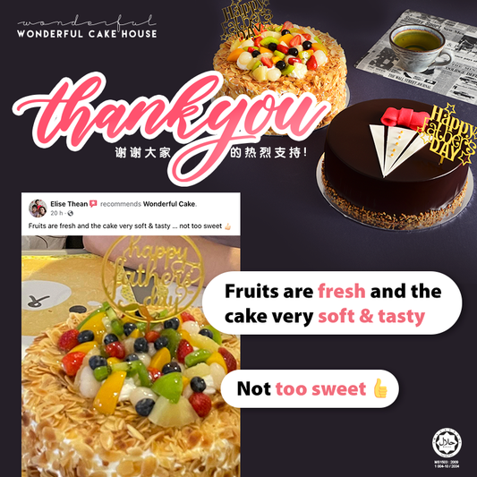 Fruits are fresh and the cake very soft & tasty … not too sweet 👍🏻